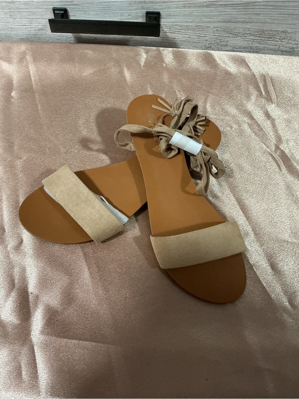 Women’s Beige Tie-Ankle Slide Sandals with Front Strap